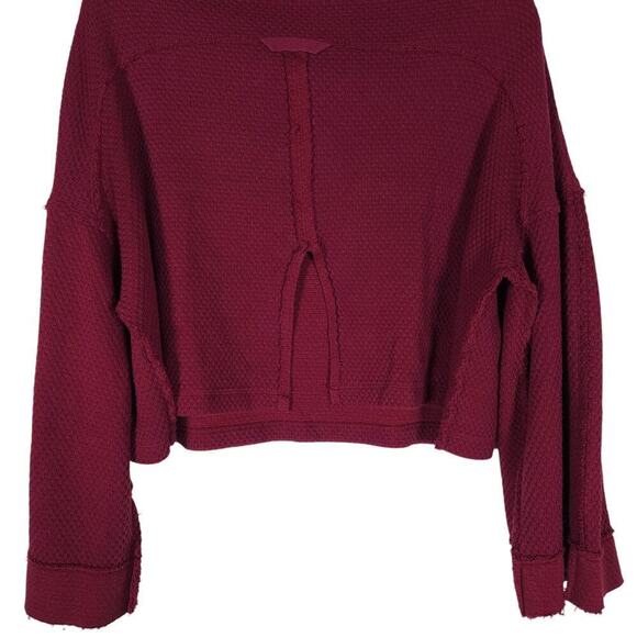 We The Free Womens Bunny Waffle Knit Top XS Red Bell Sleeve Boat Neck Drapey - Picture 11 of 13